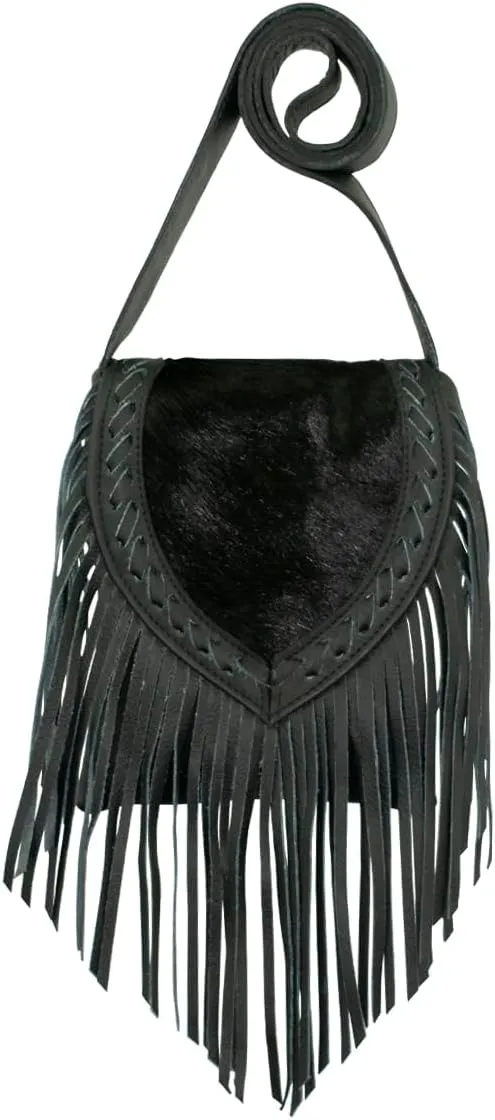 American West Fringed Cowgirl Flap Bag For Women - Genuine leather with hair-on cowhide