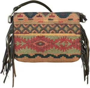 American West Leather Woven Crossbody With Fringe For Women