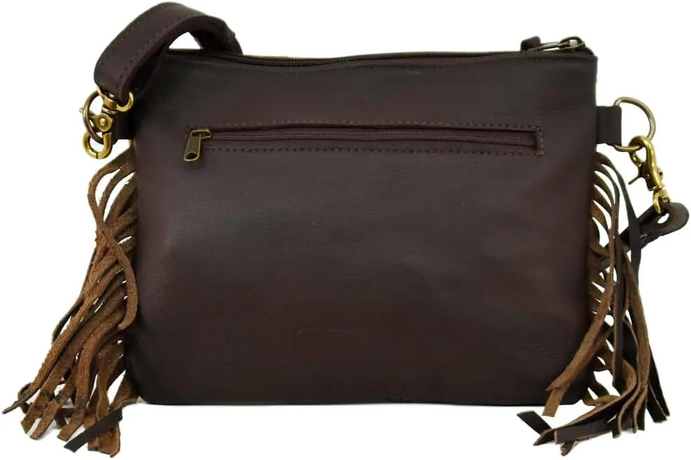 American West Leather Woven Crossbody With Fringe For Women