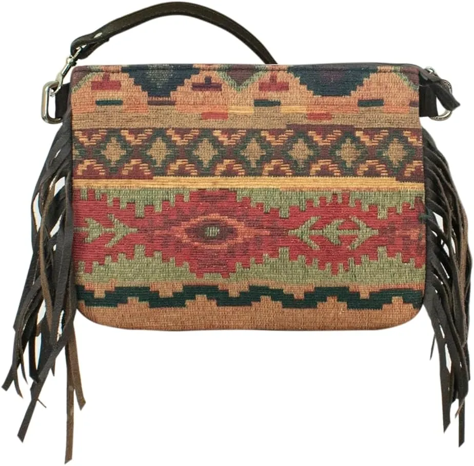 American West Leather Woven Crossbody With Fringe For Women