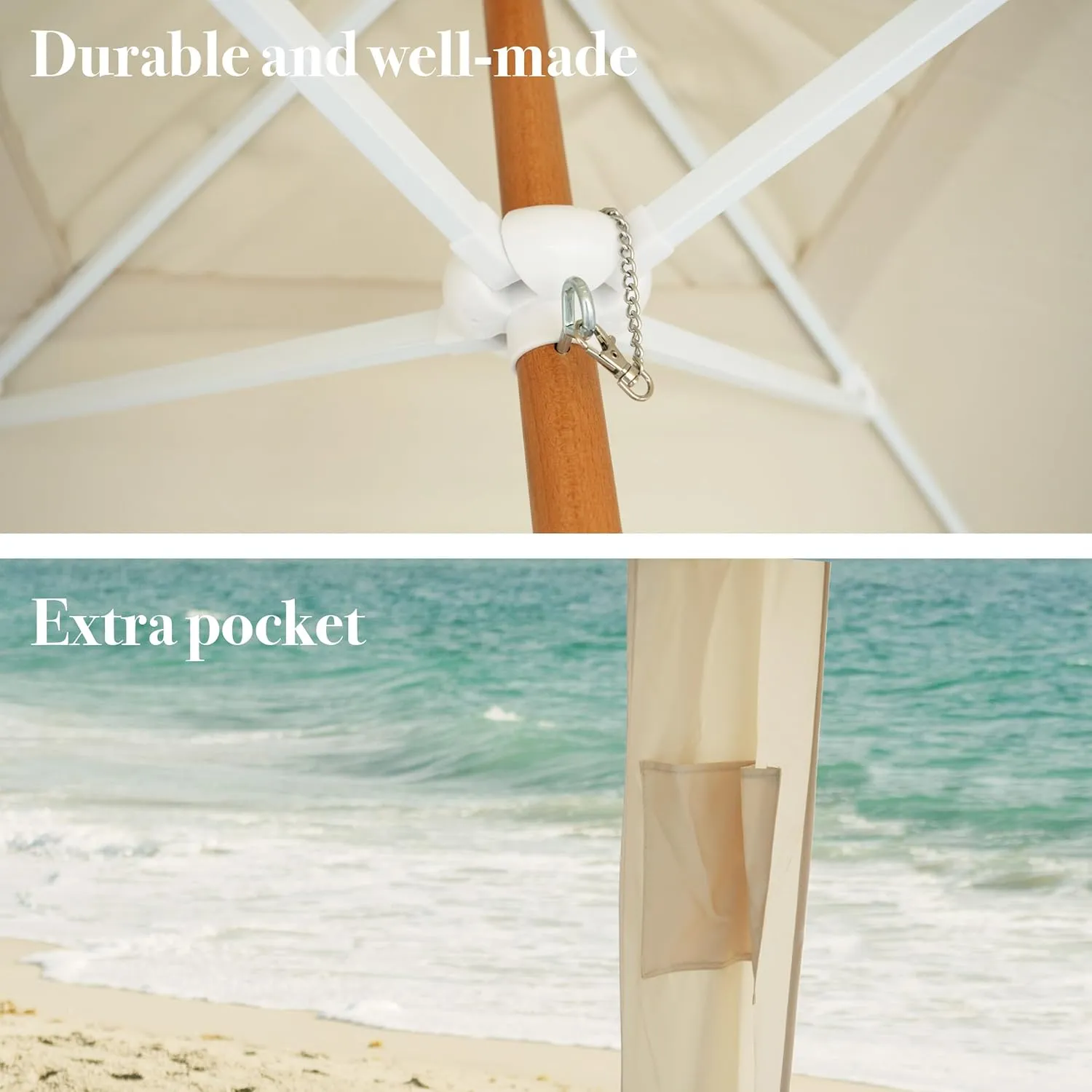 AMMSUN Beach Cabana with Fringe, 6'×6' Boho Beach Canopy with Tassels, Easy Set up & Premium Wood Pole, Cabana Tent with Sand Pockets, Instant Sun Shade for Sand, Garden, Patio, Beige
