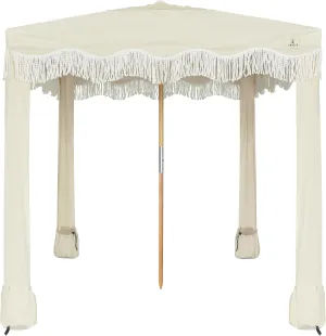 AMMSUN Beach Cabana with Fringe, 6'×6' Boho Beach Canopy with Tassels, Easy Set up & Premium Wood Pole, Cabana Tent with Sand Pockets, Instant Sun Shade for Sand, Garden, Patio, Beige
