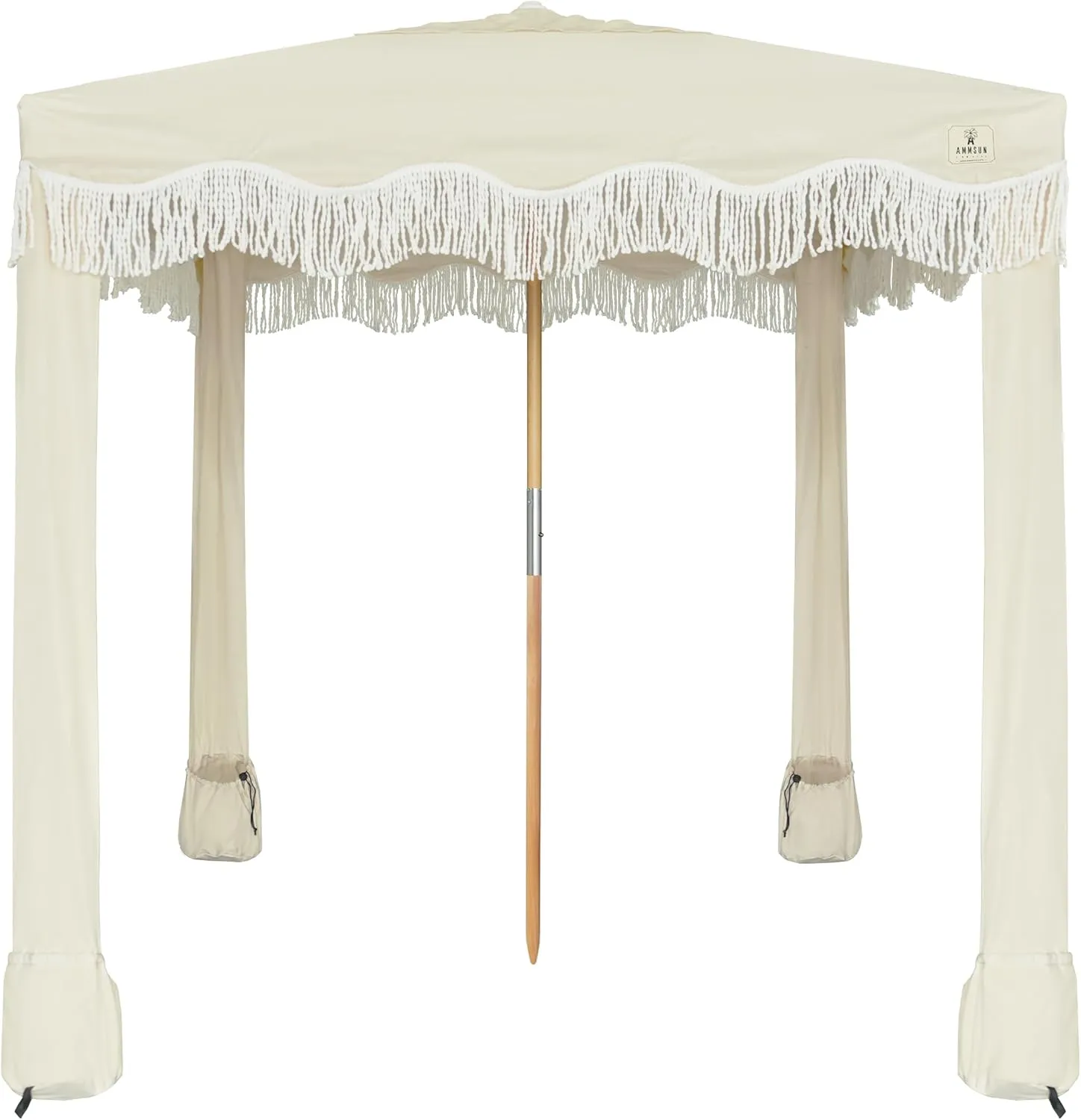 AMMSUN Beach Cabana with Fringe, 6'×6' Boho Beach Canopy with Tassels, Easy Set up & Premium Wood Pole, Cabana Tent with Sand Pockets, Instant Sun Shade for Sand, Garden, Patio, Beige