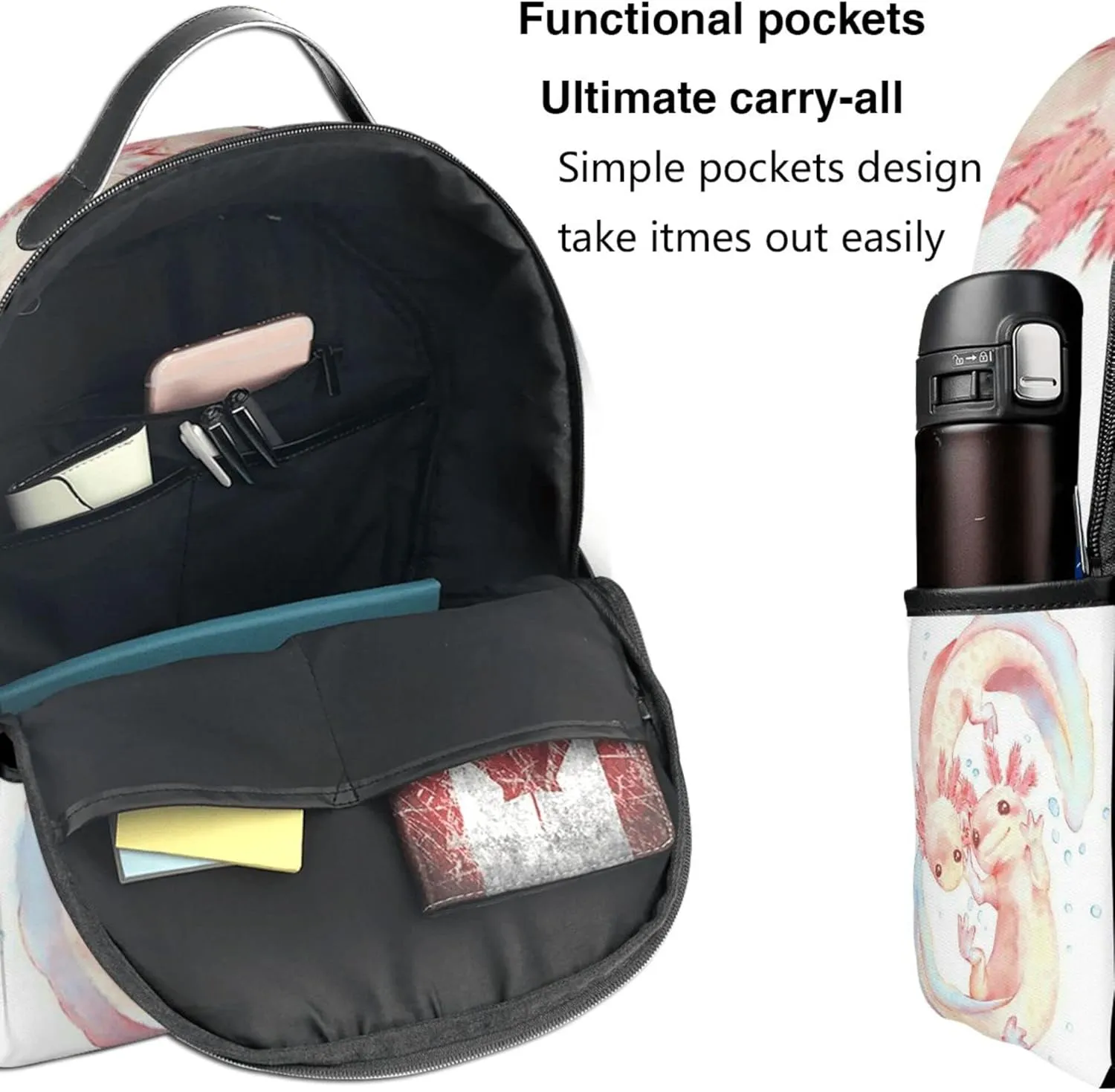AMRANDOM Adorable Axolotl White Backpack Durable Backpacks with Padded Straps Fashion Laptop Backpack for College Business Work Dayparks