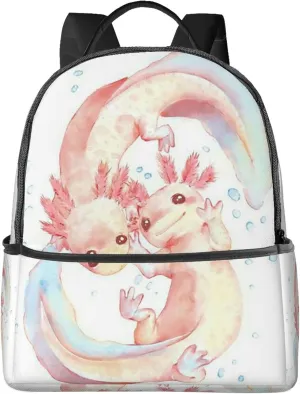 AMRANDOM Adorable Axolotl White Backpack Durable Backpacks with Padded Straps Fashion Laptop Backpack for College Business Work Dayparks