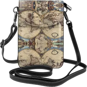 Ancient Map World Globe Small Crossbody Bags, Printed Cell Phone Purse with Card Slots, Shoulder Handbag with Strap