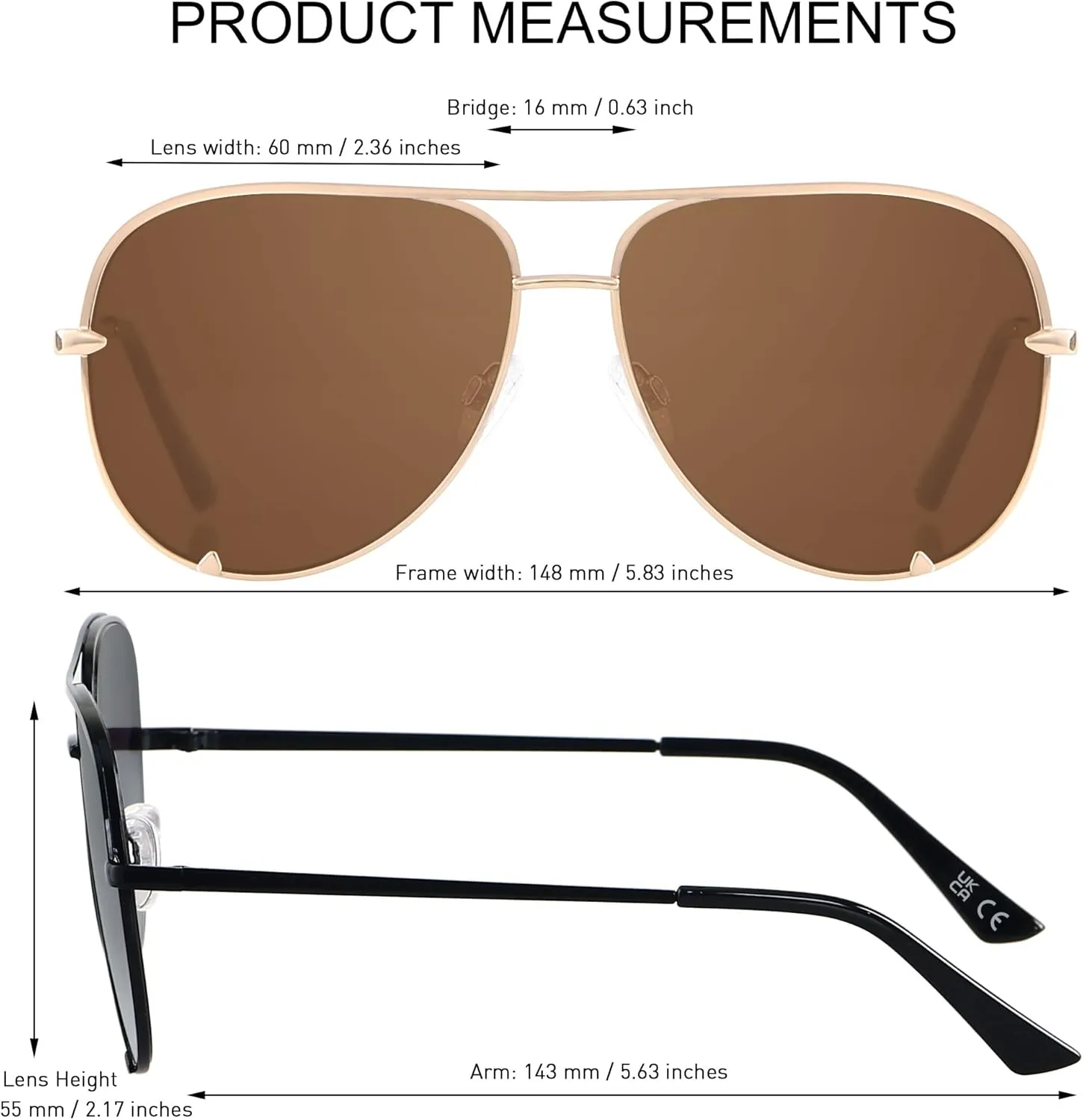 ANDWOOD Oversized Aviator Sunglasses for Women Men Big Large UV Protection Fashion Sun glasses