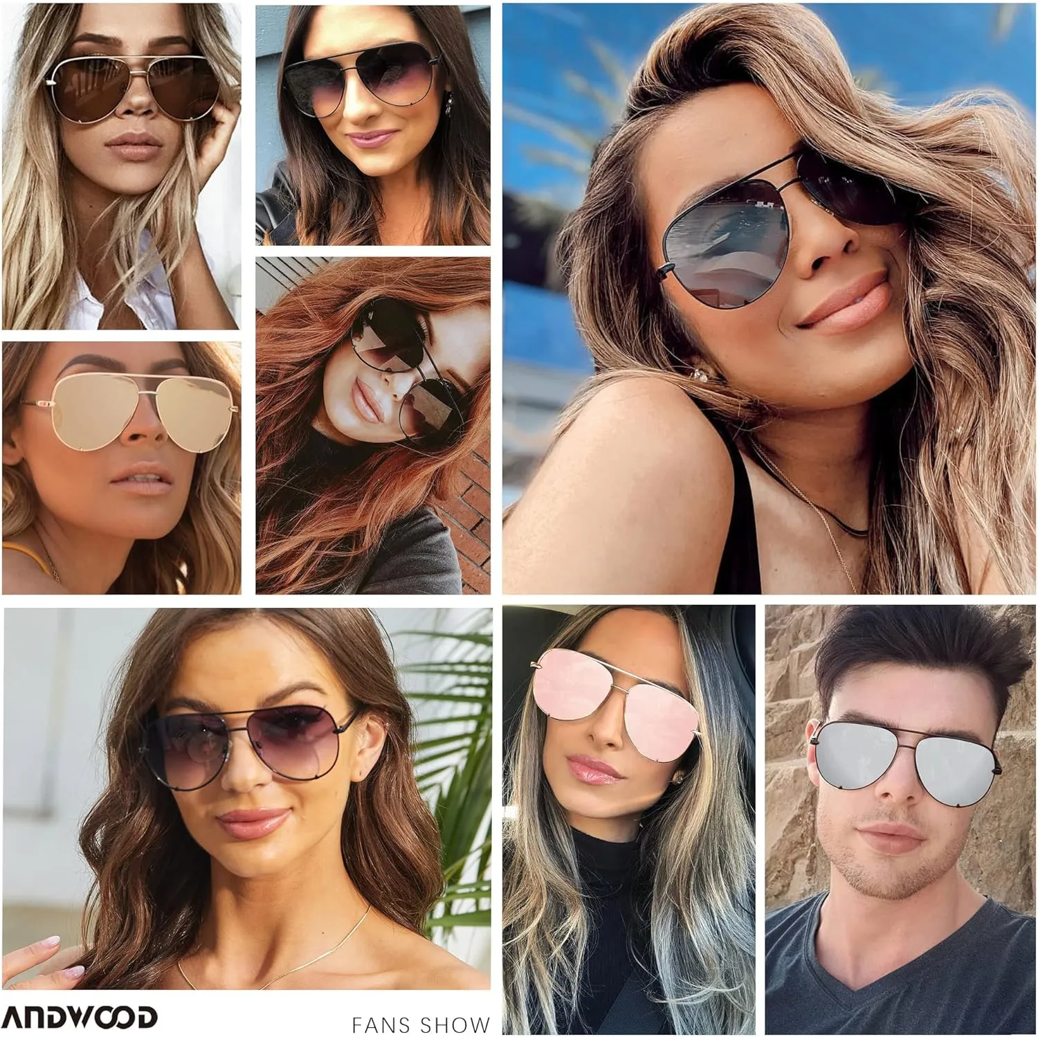 ANDWOOD Oversized Aviator Sunglasses for Women Men Big Large UV Protection Fashion Sun glasses