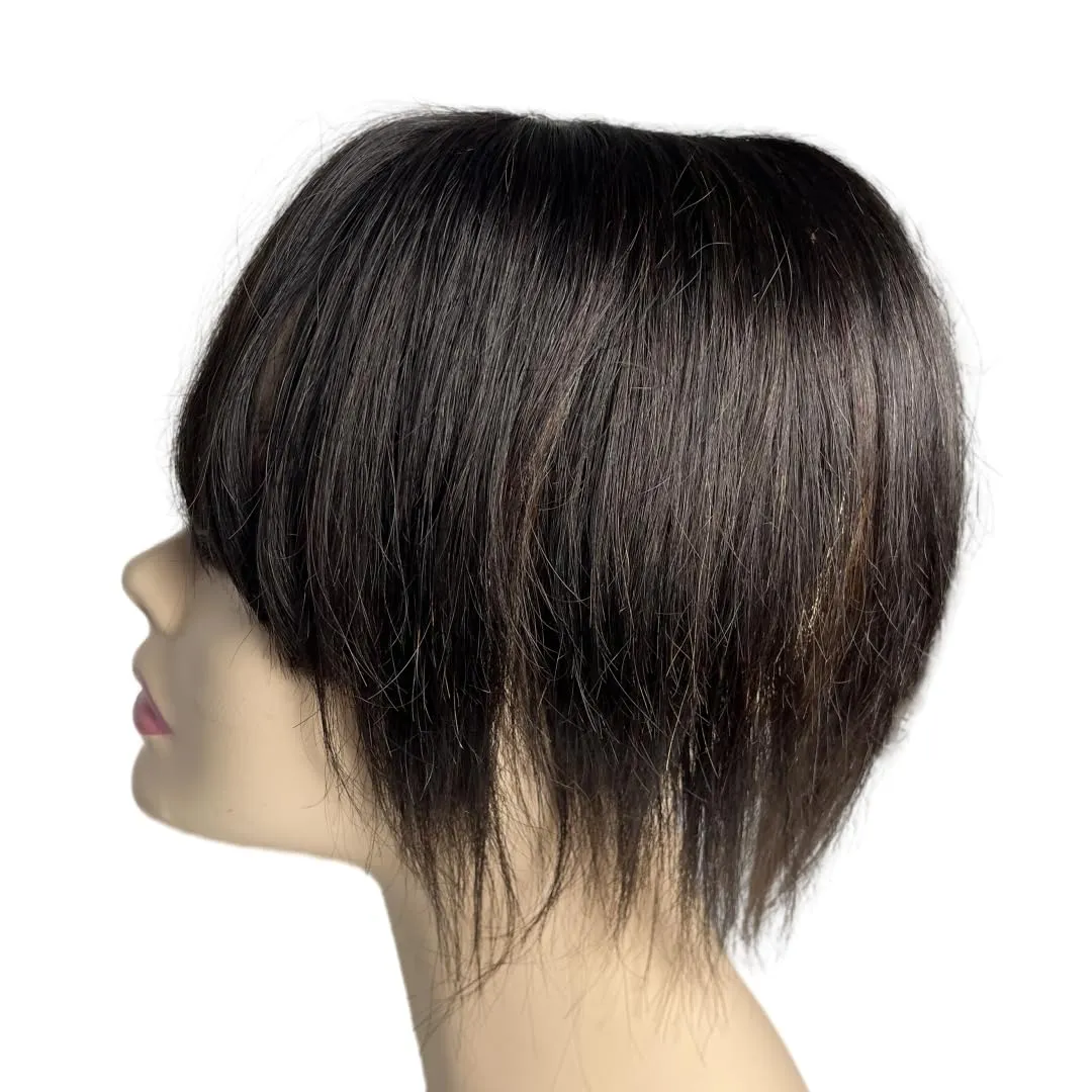 Anemone Lace Base Human Hair Toppers With 3D Bangs Fringe Invisible Natural Hairpiece Thick Clip In Hair-Extension For Hair Volume (Black, 20cm (8inch))