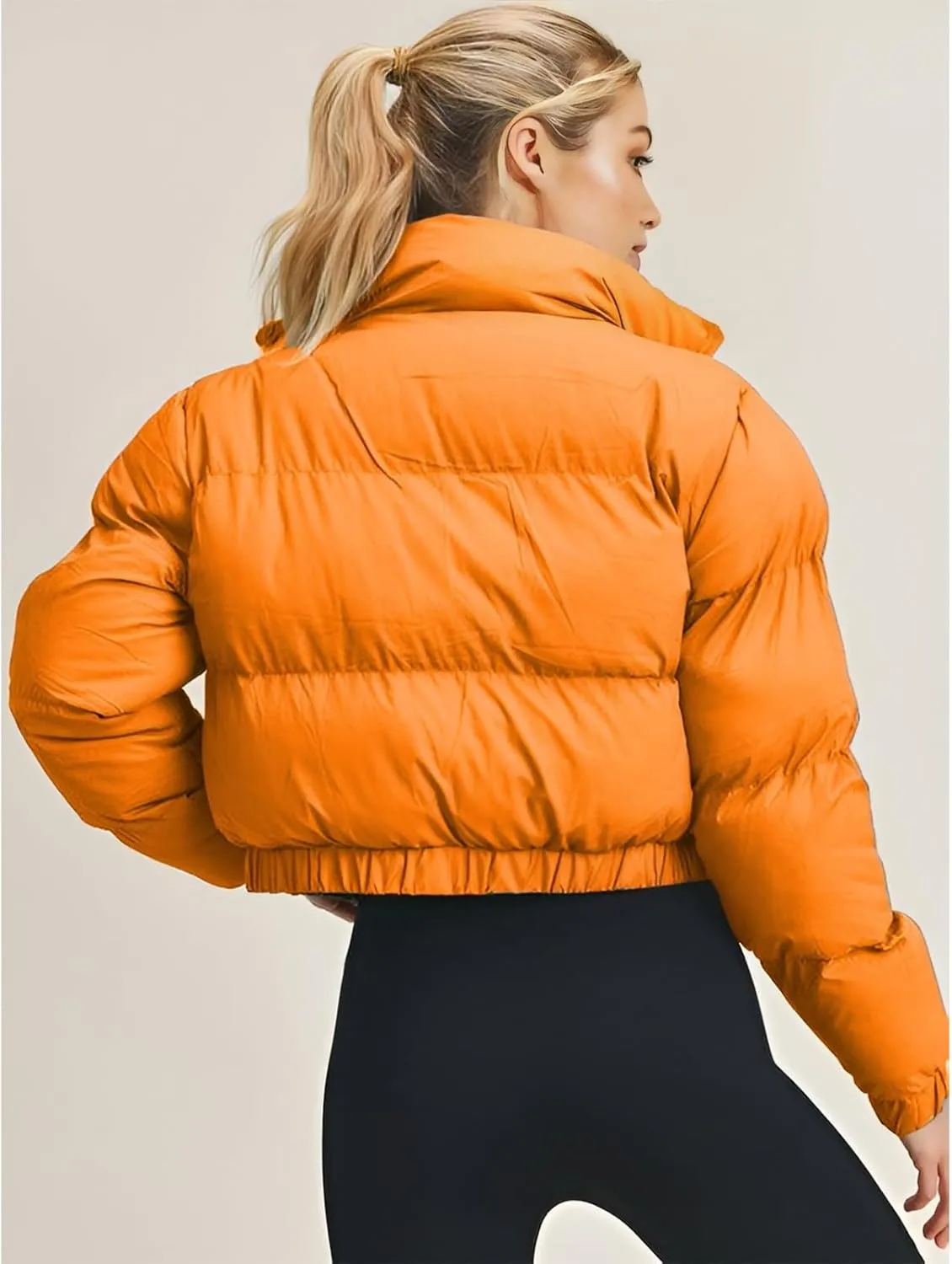 Angsuttc Puffer Jacket Womens Cropped Zip Up Padding Warm Quilted Jackets Winter Coats