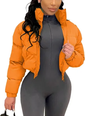 Angsuttc Puffer Jacket Womens Cropped Zip Up Padding Warm Quilted Jackets Winter Coats