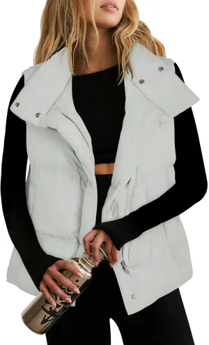 ANRABESS Women Puffer Vest Sleeveless Zip Up Stand Collar Quilted Lightweight Jacket Winter Warm Puffer Padded Down Outerwear