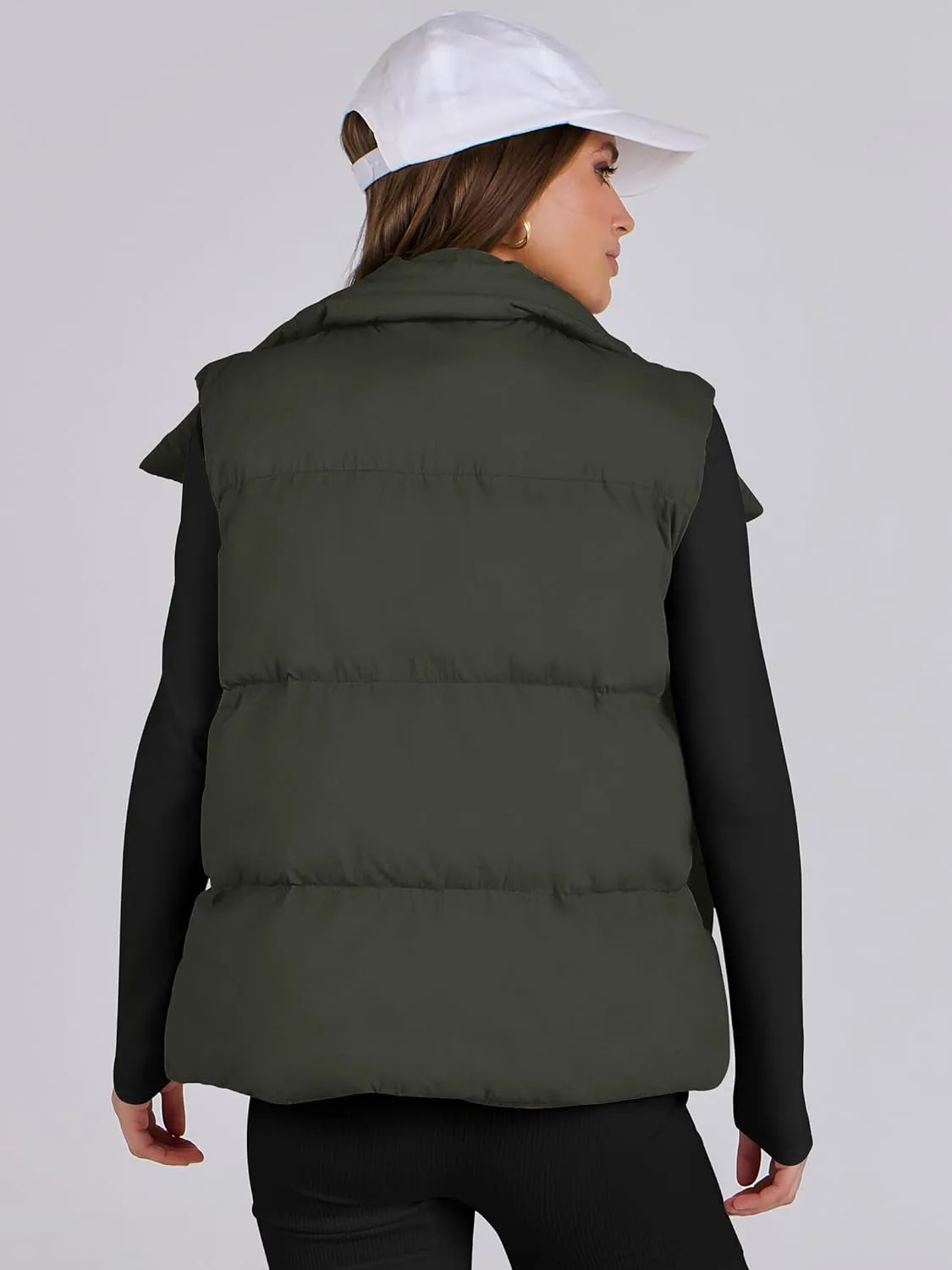 ANRABESS Women Puffer Vest Sleeveless Zip Up Stand Collar Quilted Lightweight Jacket Winter Warm Puffer Padded Down Outerwear