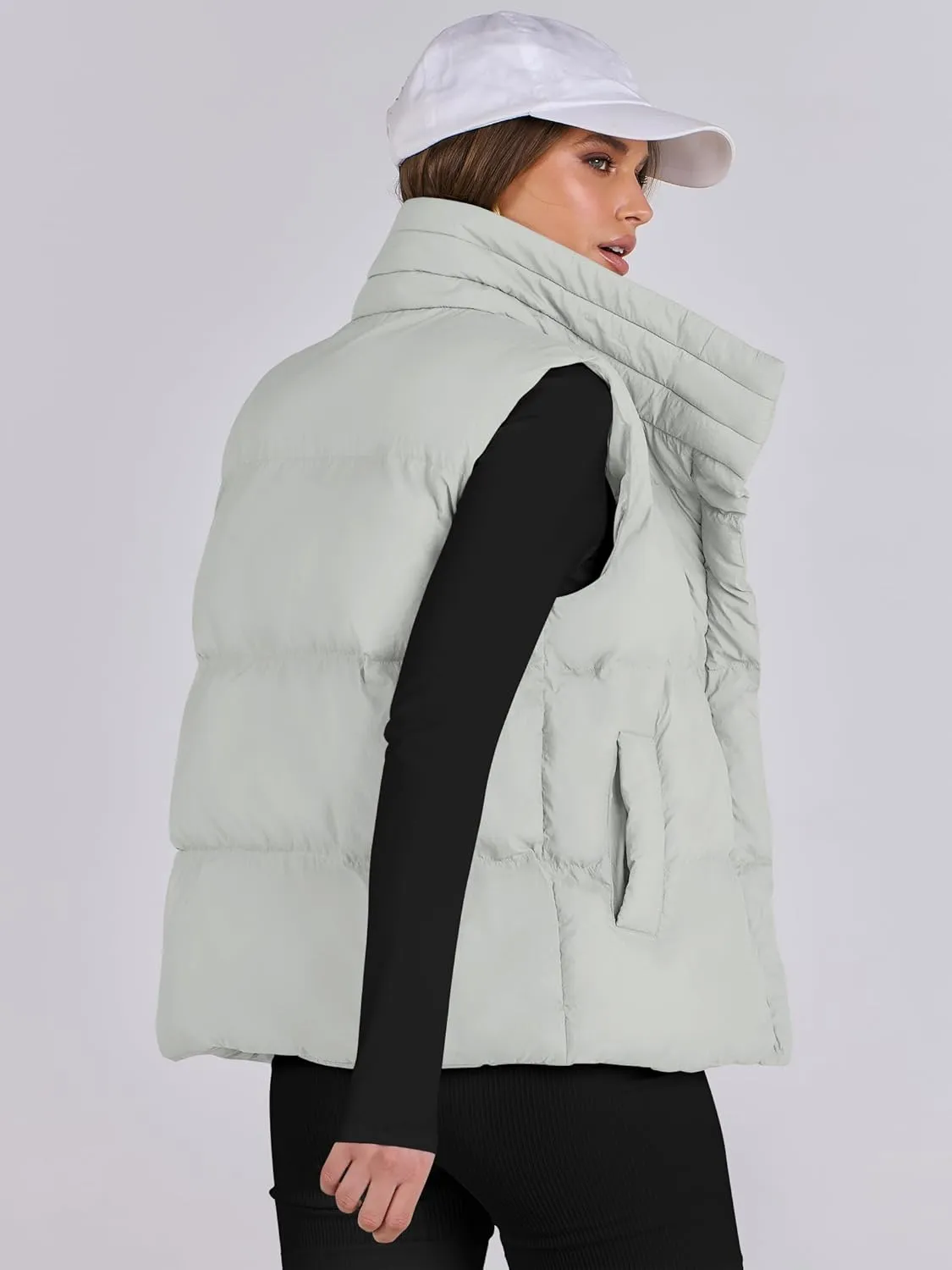 ANRABESS Women Puffer Vest Sleeveless Zip Up Stand Collar Quilted Lightweight Jacket Winter Warm Puffer Padded Down Outerwear