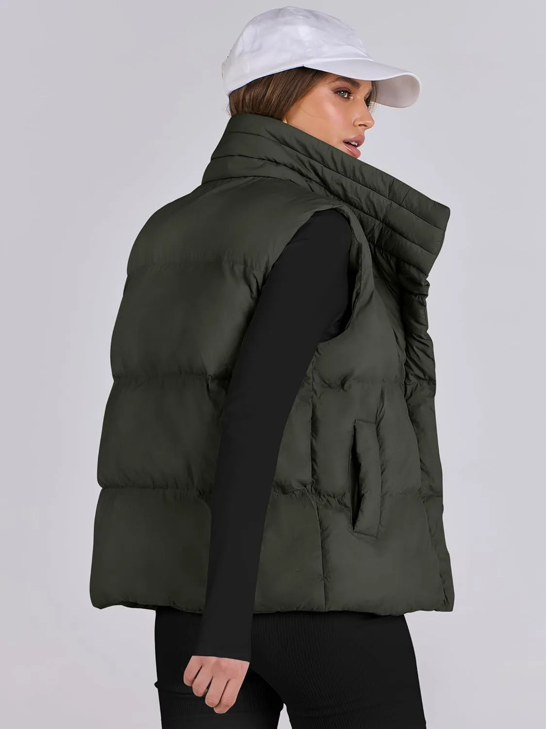 ANRABESS Women Puffer Vest Sleeveless Zip Up Stand Collar Quilted Lightweight Jacket Winter Warm Puffer Padded Down Outerwear