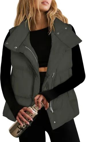 ANRABESS Women Puffer Vest Sleeveless Zip Up Stand Collar Quilted Lightweight Jacket Winter Warm Puffer Padded Down Outerwear