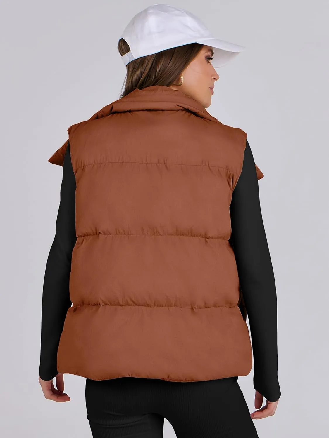 ANRABESS Women Puffer Vest Sleeveless Zip Up Stand Collar Quilted Lightweight Jacket Winter Warm Puffer Padded Down Outerwear