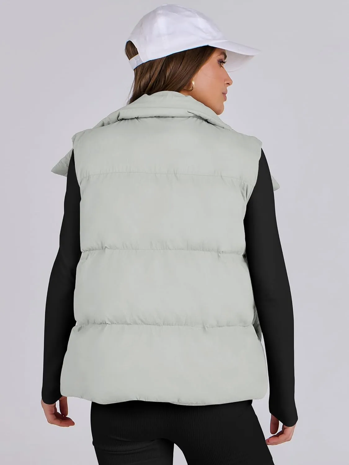 ANRABESS Women Puffer Vest Sleeveless Zip Up Stand Collar Quilted Lightweight Jacket Winter Warm Puffer Padded Down Outerwear