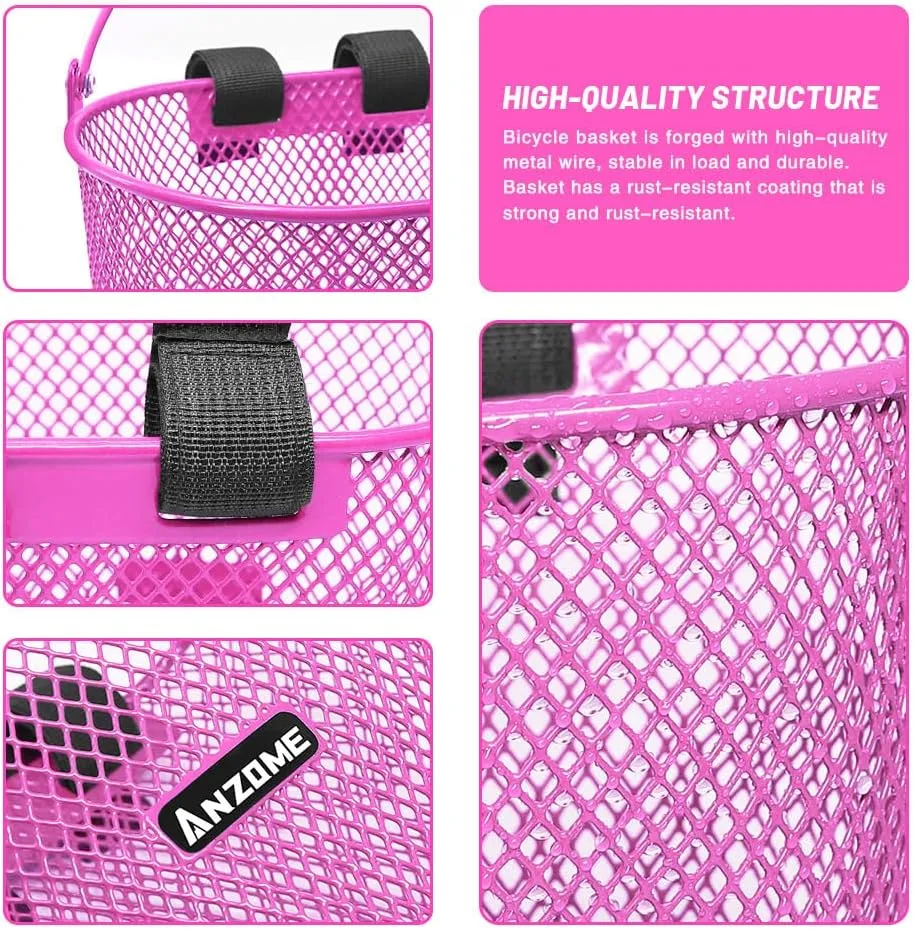 ANZOME Kids Bike Basket, Bicycle Basket for Boy and Girl, Waterproof Metal Wire Children's Bicycle Basket, Suitable for Most Children's Bicycles and Kids Tricycles