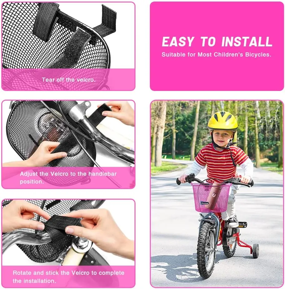 ANZOME Kids Bike Basket, Bicycle Basket for Boy and Girl, Waterproof Metal Wire Children's Bicycle Basket, Suitable for Most Children's Bicycles and Kids Tricycles