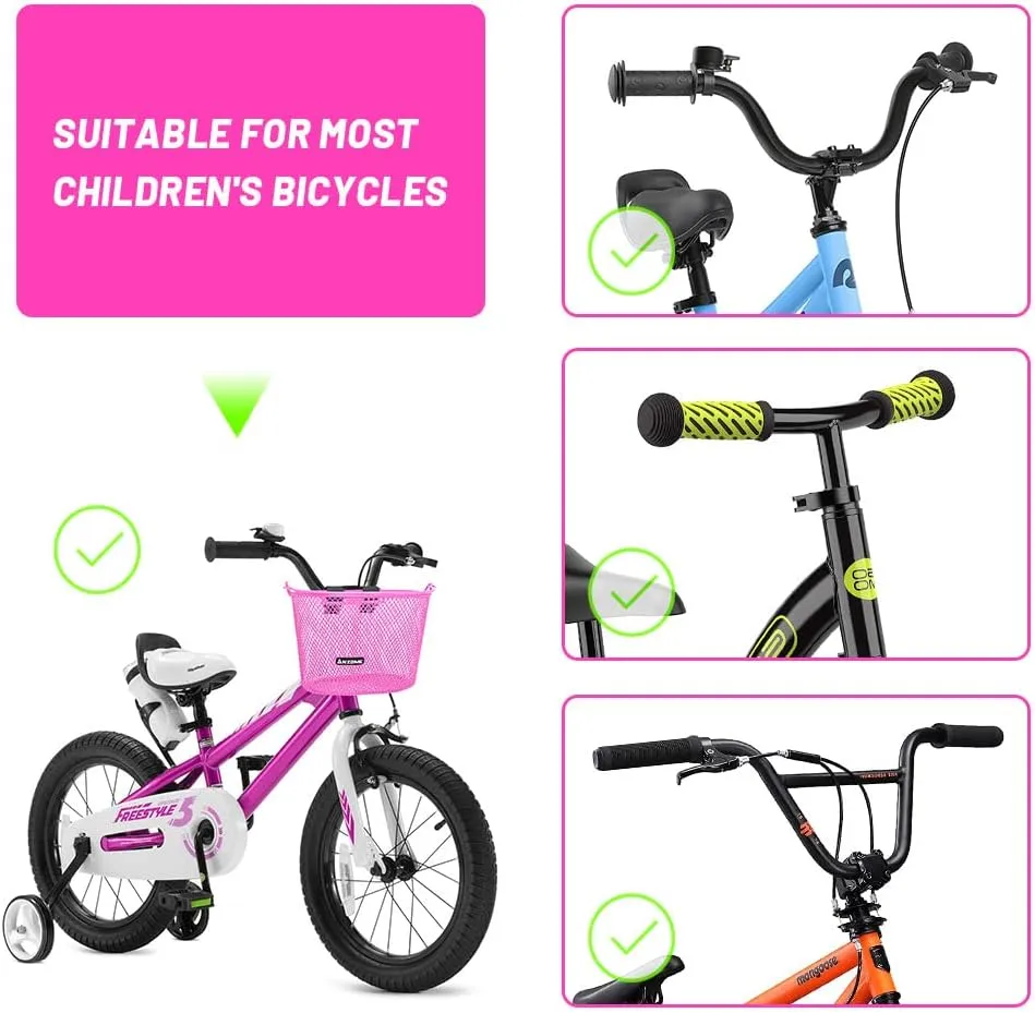 ANZOME Kids Bike Basket, Bicycle Basket for Boy and Girl, Waterproof Metal Wire Children's Bicycle Basket, Suitable for Most Children's Bicycles and Kids Tricycles