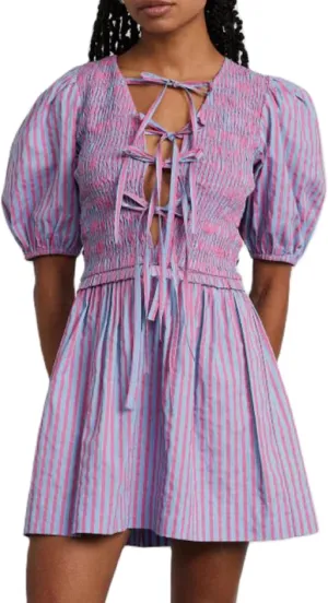 Aonoapll Women Tie Front Babydoll Dress Y2k Puff Sleeve Peplum Short Dress Summer Casual High Waist A Line Mini Dresses