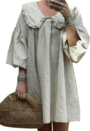 Aonoapll Women Tie Front Babydoll Dress Y2k Puff Sleeve Peplum Short Dress Summer Casual High Waist A Line Mini Dresses