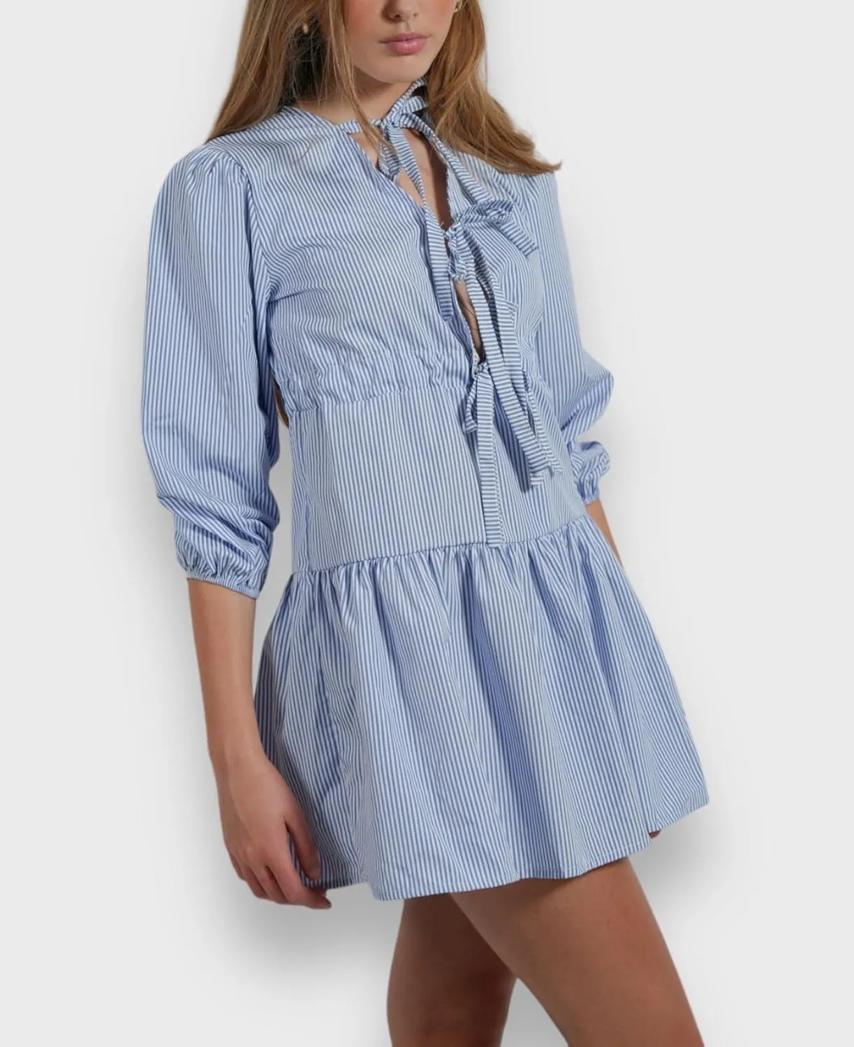 Aonoapll Women Tie Front Babydoll Dress Y2k Puff Sleeve Peplum Short Dress Summer Casual High Waist A Line Mini Dresses
