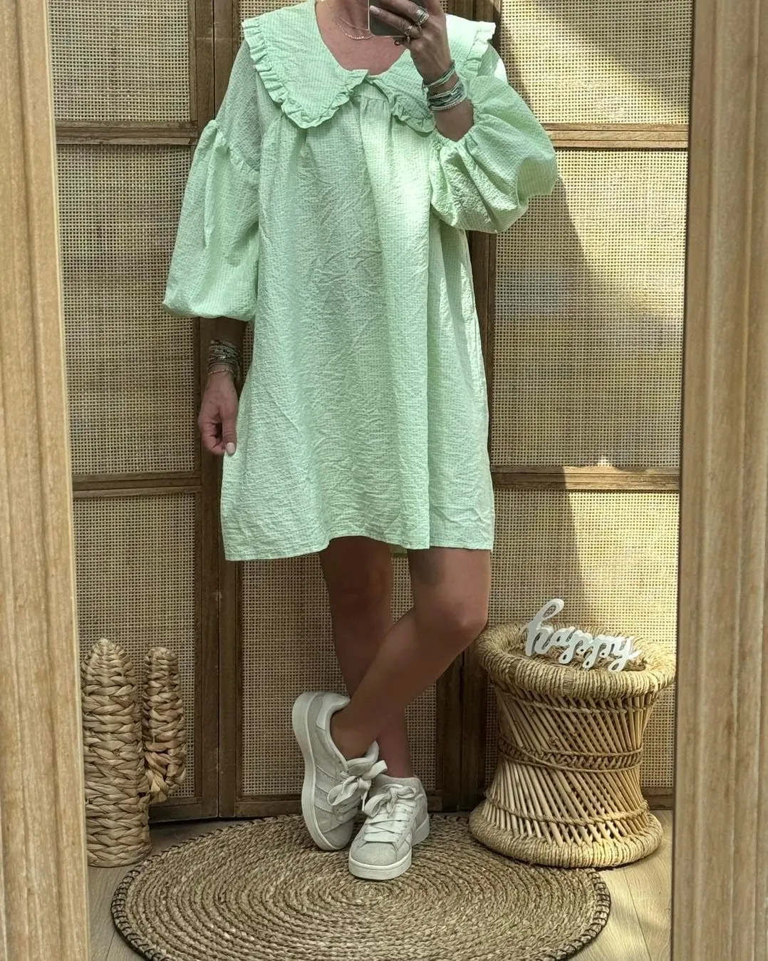 Aonoapll Women Tie Front Babydoll Dress Y2k Puff Sleeve Peplum Short Dress Summer Casual High Waist A Line Mini Dresses