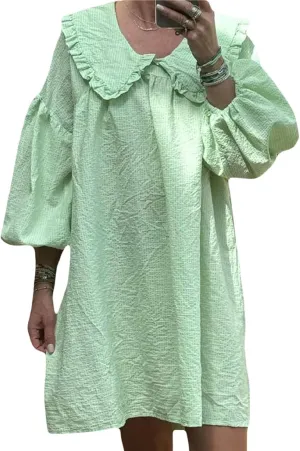 Aonoapll Women Tie Front Babydoll Dress Y2k Puff Sleeve Peplum Short Dress Summer Casual High Waist A Line Mini Dresses