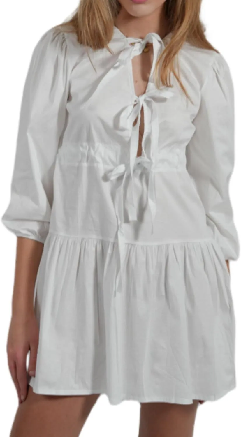 Aonoapll Women Tie Front Babydoll Dress Y2k Puff Sleeve Peplum Short Dress Summer Casual High Waist A Line Mini Dresses