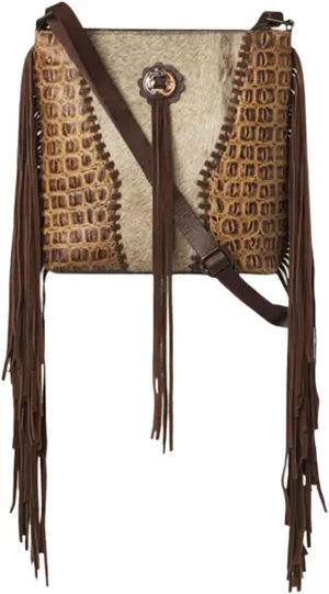 ARIAT Women's Laney Conceal Carry Croc Print Calf Hair Crossbody Handbag, Brown, One Size