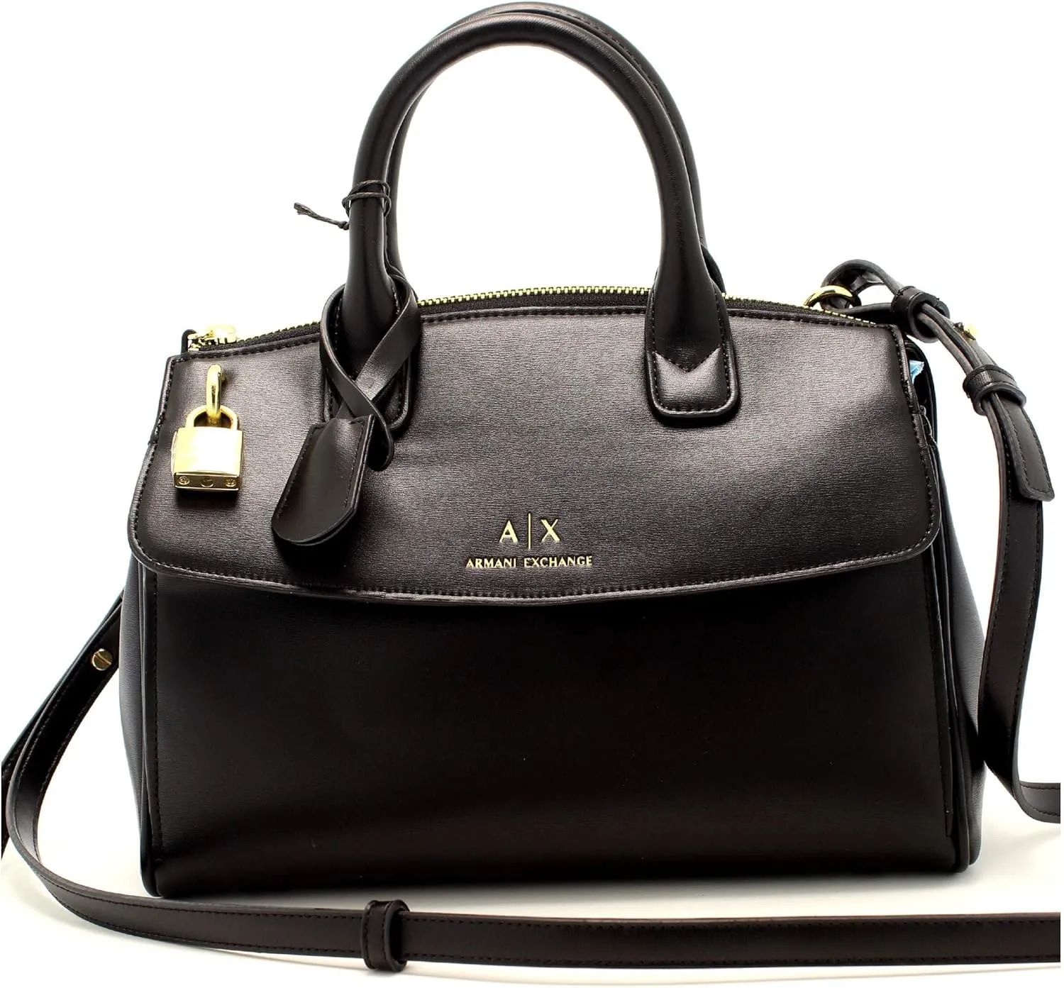 Armani Exchange Briefcase Inspired Tote with Small Logo, Black