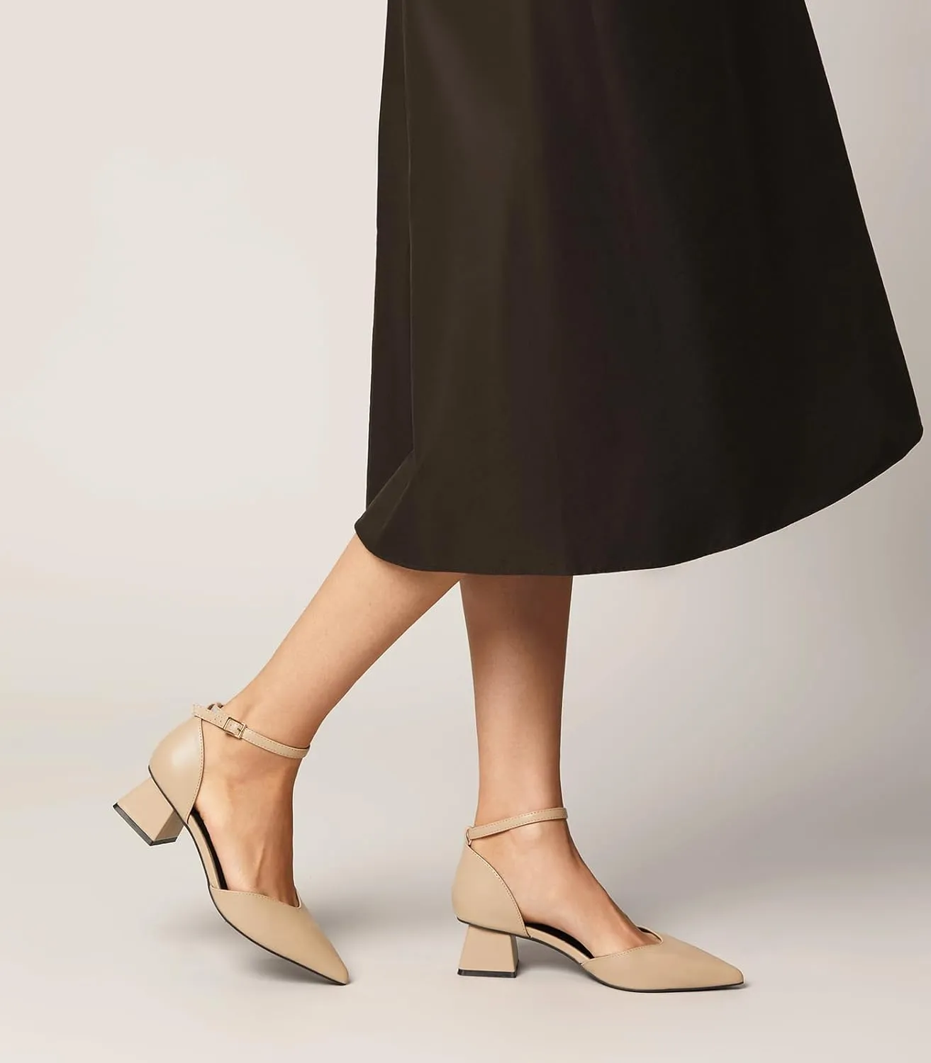 Arromic Women's Pumps Pointed Toe Chunky Closed Toe Block Low Heels Dress Shoes Comfortable Casual Office Three-Way Wear Ankle Strap Pumps Shoes