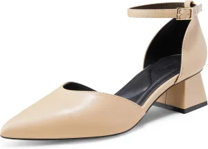 Arromic Women's Pumps Pointed Toe Chunky Closed Toe Block Low Heels Dress Shoes Comfortable Casual Office Three-Way Wear Ankle Strap Pumps Shoes