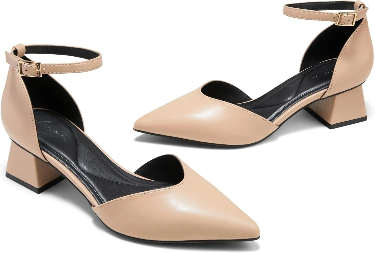 Arromic Women's Pumps Pointed Toe Chunky Closed Toe Block Low Heels Dress Shoes Comfortable Casual Office Three-Way Wear Ankle Strap Pumps Shoes