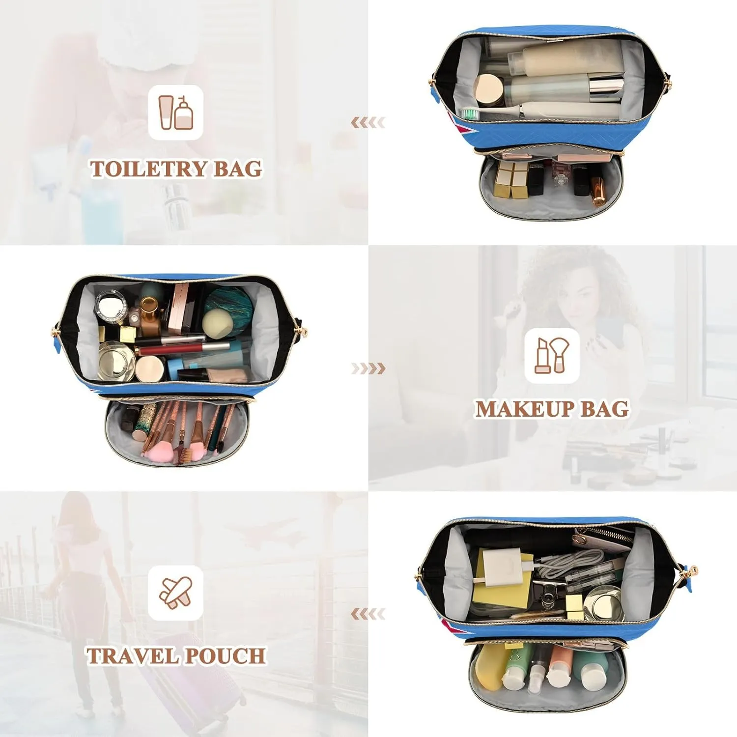 Aruba Flag Quilted Cosmetic Bag with 9-Piece Accessory Set, Large Women Makeup Bas Cosmetic Bags for Women for Purse