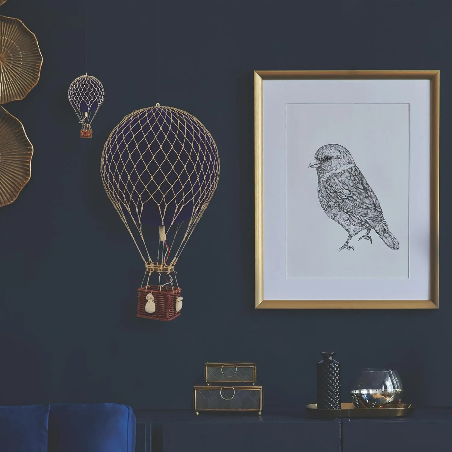 Authentic Models Travels Light Hot Air Balloon: Exquisite Hot Air Balloon Decor, Meticulously Crafted for Timeless Elegance and Adventure, Blue Velvet