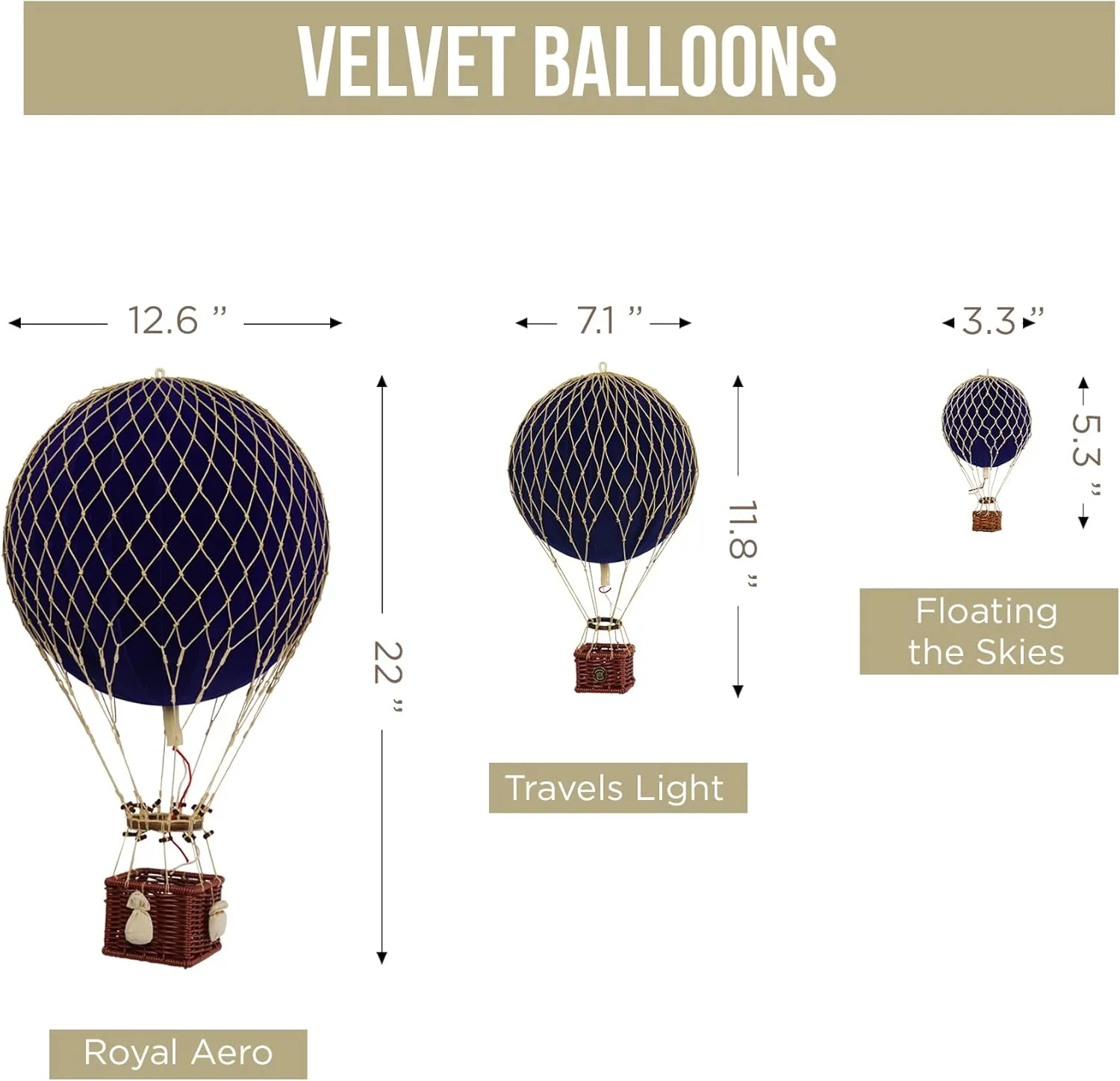 Authentic Models Travels Light Hot Air Balloon: Exquisite Hot Air Balloon Decor, Meticulously Crafted for Timeless Elegance and Adventure, Blue Velvet