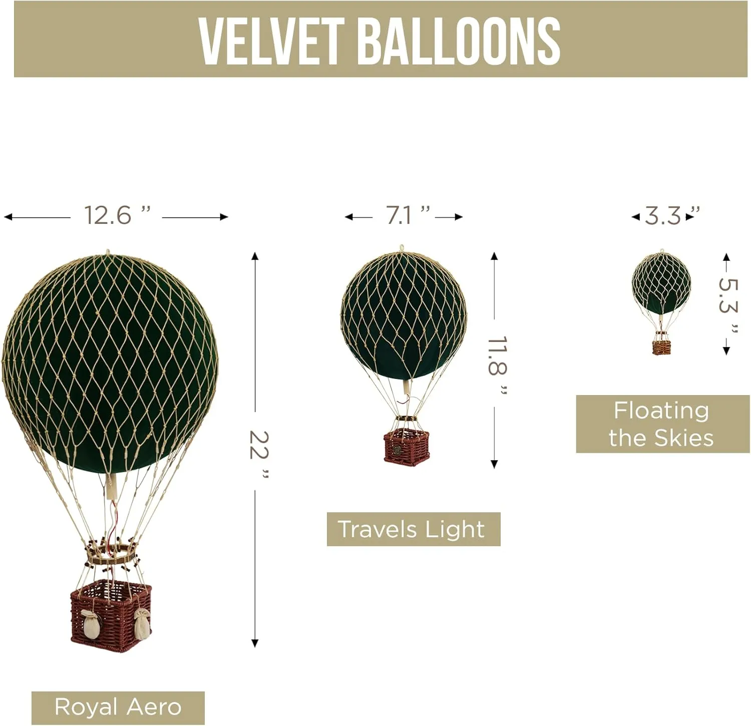 Authentic Models Travels Light Hot Air Balloon: Exquisite Hot Air Balloon Decor Meticulously Crafted for Timeless Elegance and Adventure, Green Velvet