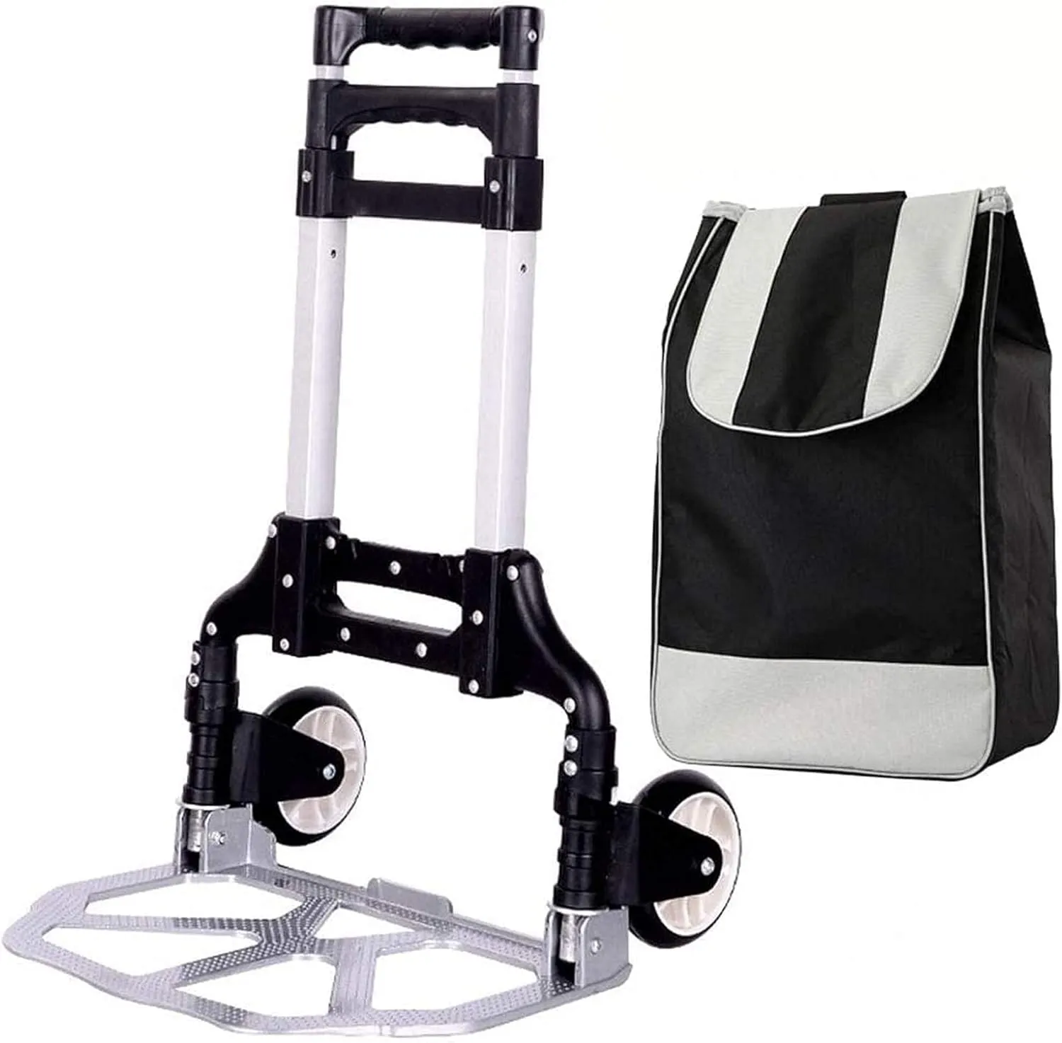 Aviation Aluminum Alloy Three-Wheeled Folding Shopping Cart Seat, Lightweight Stair Climbing Cart, Detachable Waterproof Ox Cloth Bag,B