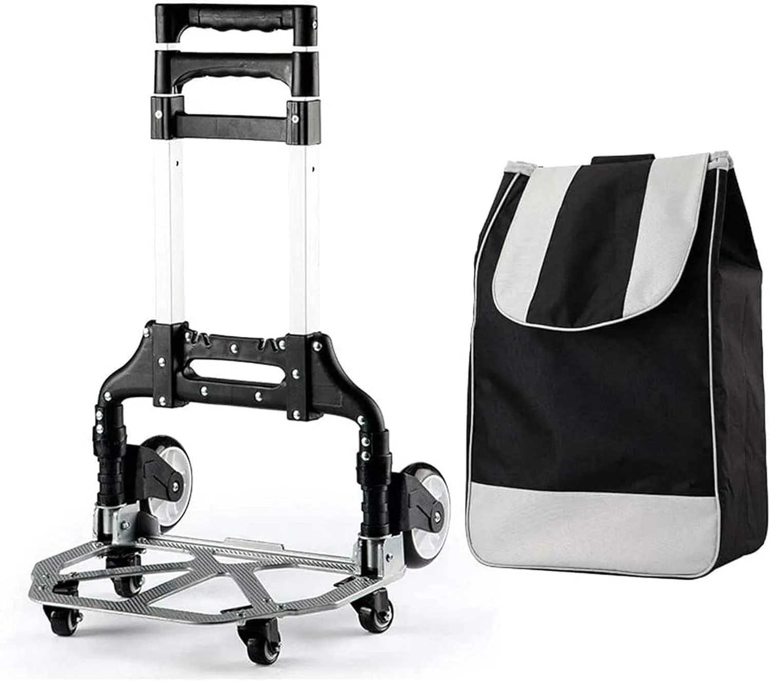 Aviation Aluminum Alloy Three-Wheeled Folding Shopping Cart Seat, Lightweight Stair Climbing Cart, Detachable Waterproof Ox Cloth Bag,B