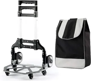 Aviation Aluminum Alloy Three-Wheeled Folding Shopping Cart Seat, Lightweight Stair Climbing Cart, Detachable Waterproof Ox Cloth Bag,B