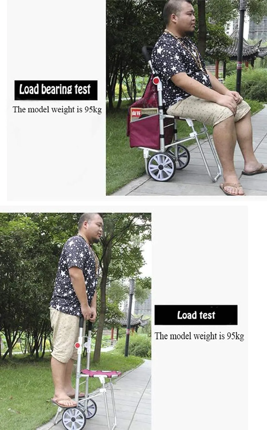 Aviation Aluminum Alloy Three-Wheeled Folding Shopping Cart Seat, Lightweight Stair Climbing Cart, Detachable Waterproof Ox Cloth Bag,F