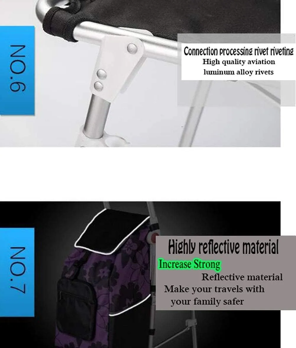 Aviation Aluminum Alloy Three-Wheeled Folding Shopping Cart Seat, Lightweight Stair Climbing Cart, Detachable Waterproof Ox Cloth Bag,F