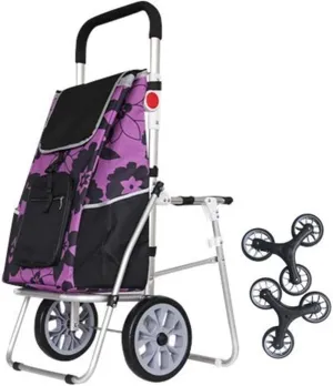 Aviation Aluminum Alloy Three-Wheeled Folding Shopping Cart Seat, Lightweight Stair Climbing Cart, Detachable Waterproof Ox Cloth Bag,F