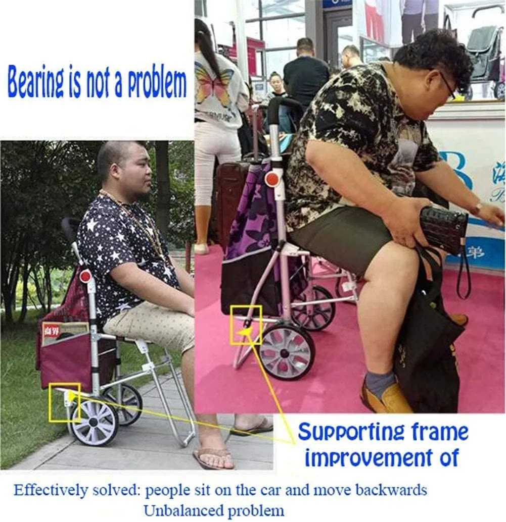 Aviation Aluminum Alloy Three-Wheeled Folding Shopping Cart Seat, Lightweight Stair Climbing Cart, Detachable Waterproof Ox Cloth Bag,F