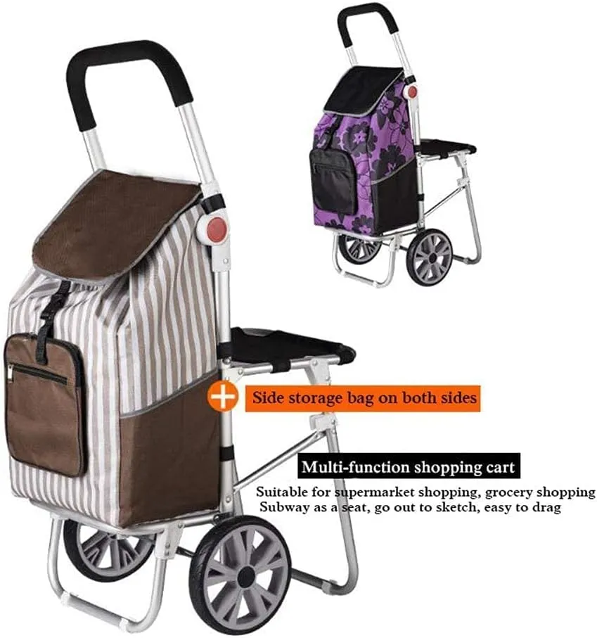 Aviation Aluminum Alloy Three-Wheeled Folding Shopping Cart Seat, Lightweight Stair Climbing Cart, Detachable Waterproof Ox Cloth Bag,F