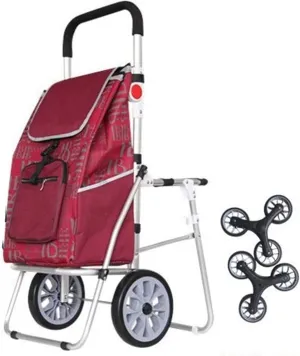 Aviation Aluminum Alloy Three-Wheeled Folding Shopping Cart Seat, Lightweight Stair Climbing Cart, Detachable Waterproof Ox Cloth Bag,F