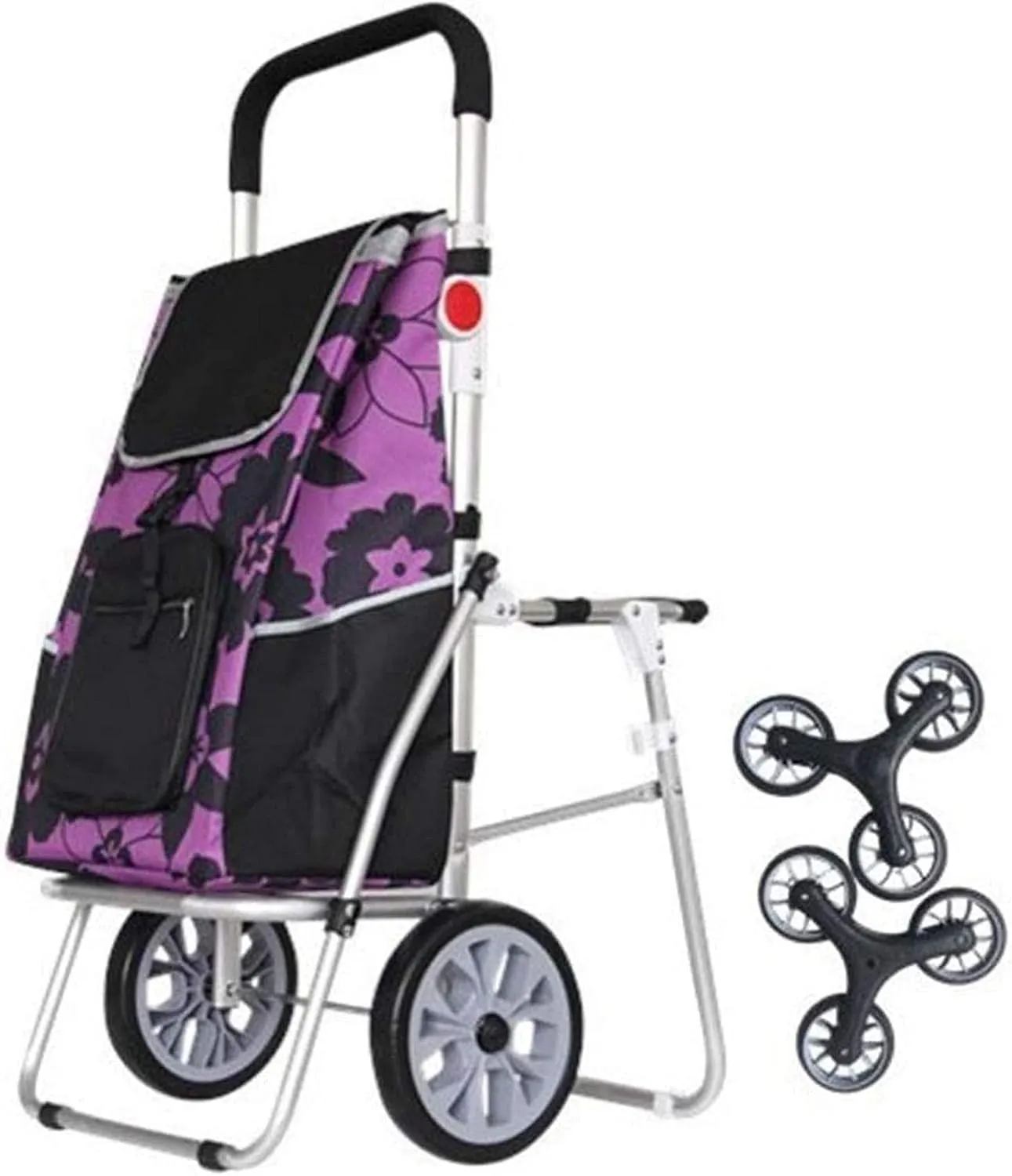 Aviation Aluminum Alloy Three-Wheeled Folding Shopping Cart Seat, Lightweight Stair Climbing Cart, Detachable Waterproof Ox Cloth Bag,F